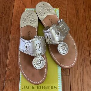 Jack Rogers, Navajo Hamptons Sandals, Platinum, Size 6.5M